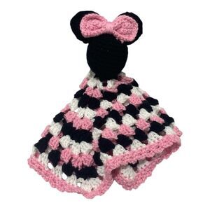 Hand Crocheted Girls Mouse Security Blanket 15” x 15” Square Plush Toy